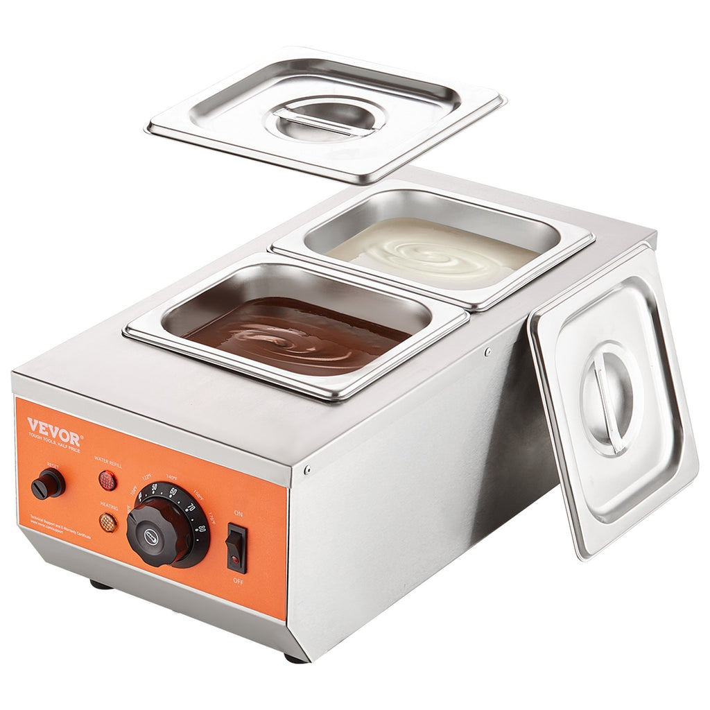 Chocolate Tempering Machine, 9 Lbs 2 Tanks Chocolate Melting Pot With TEMP Control 86~185F, 800W Stainless Steel Electric Commercial Food Warmer