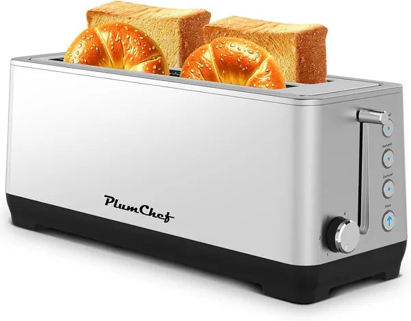4-Slice Toaster, Extra Wide Long Slot Toaster, 6 Browning Settings, Bagel/Defrost/Reheat Functions, Removable Crumb Tray, Stainless Steel Housing