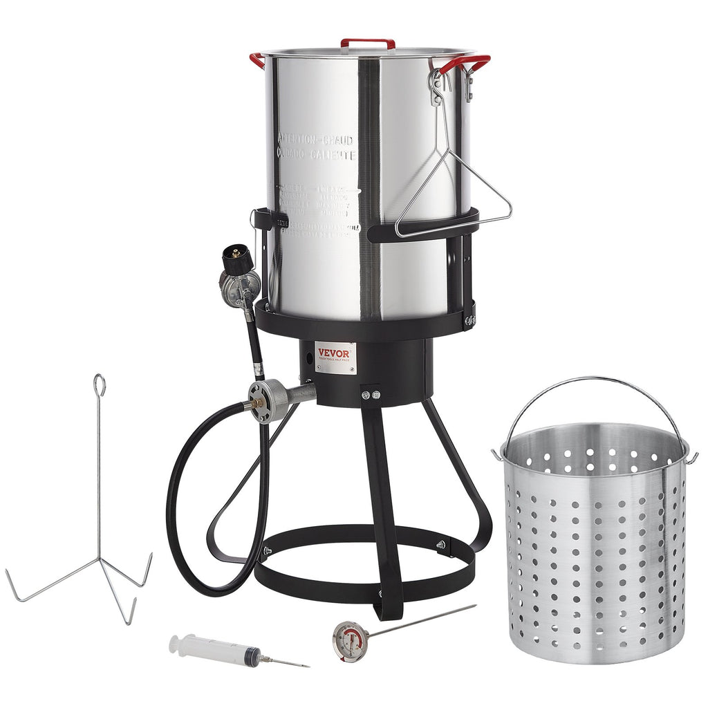 Turkey Deep Fryer, 30-qt Turkey Fryer Boiler Steamer Cooker Set, Outdoor Aluminum Seafood Frying Pot, 54,000 BTU Burner Propane Gas Boiler, Inclu