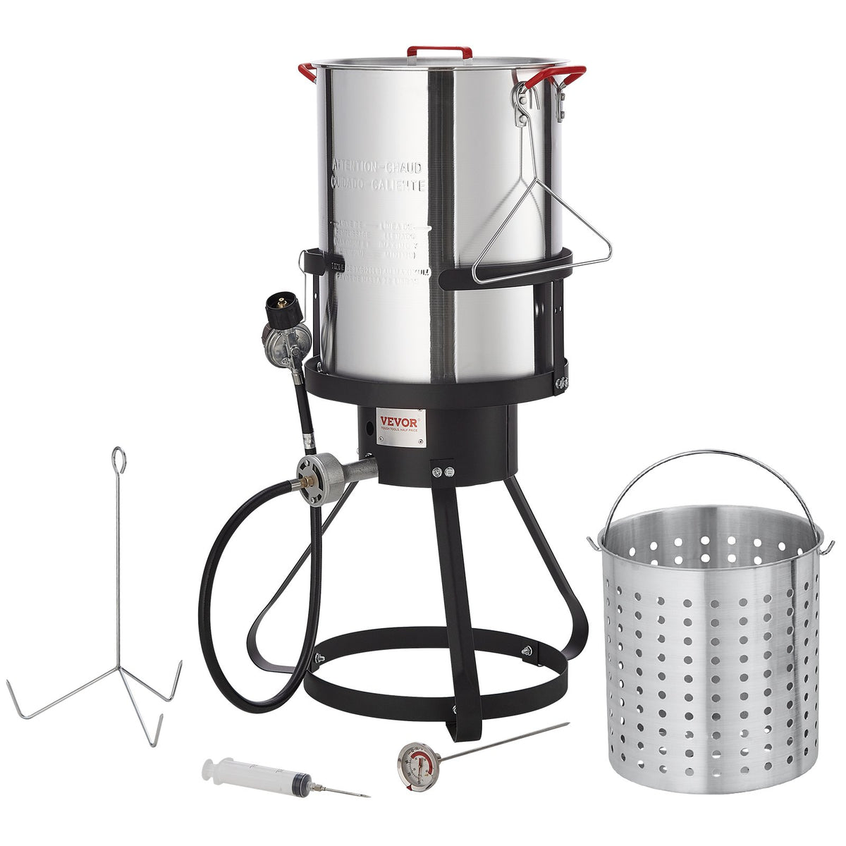 Turkey Deep Fryer, 30-qt Turkey Fryer Boiler Steamer Cooker Set, Outdoor Aluminum Seafood Frying Pot, 54,000 BTU Burner Propane Gas Boiler, Inclu