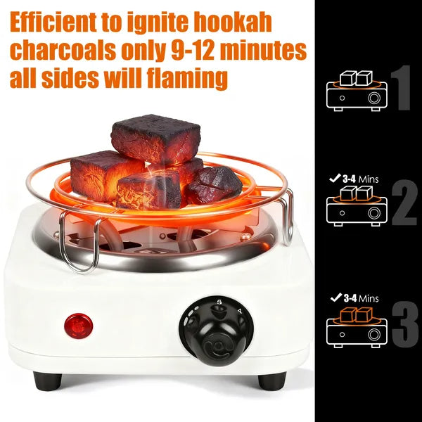 Electric Charcoal Burner 500W Hookah Charcoal Burner Compact Coal Burner For Hooka Cubes Shisha With Grill And Tongs 5 Temperature Gears Thermost