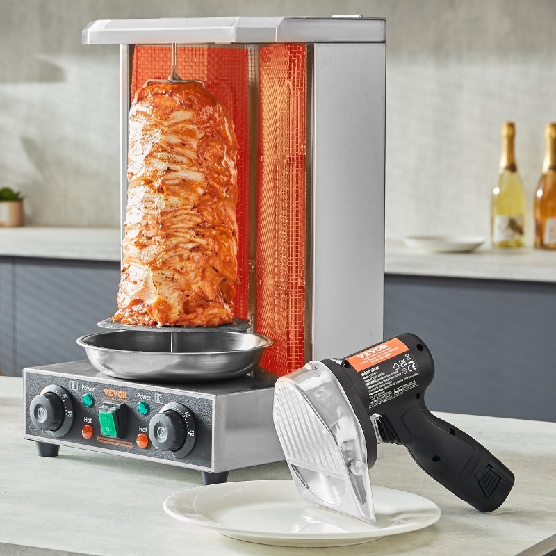 Electric Shawarma Knife, 80W Cordless Battery Professional Turkish Knife, Commercial Stainless Steel Gyro Cutter, Doner Kebab Meat Slicer With 2
