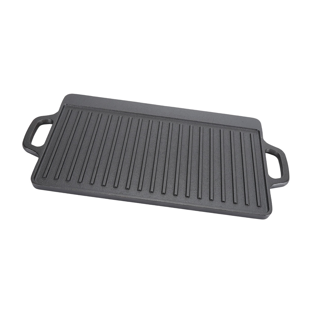 Cast Iron Rectangular Grill Multipurpose Safe Large Space Double Sided Double Ears Cast Iron Griddle For BBQ Gas Grill 44x23x2cm / 17.3x9.1x0.8in