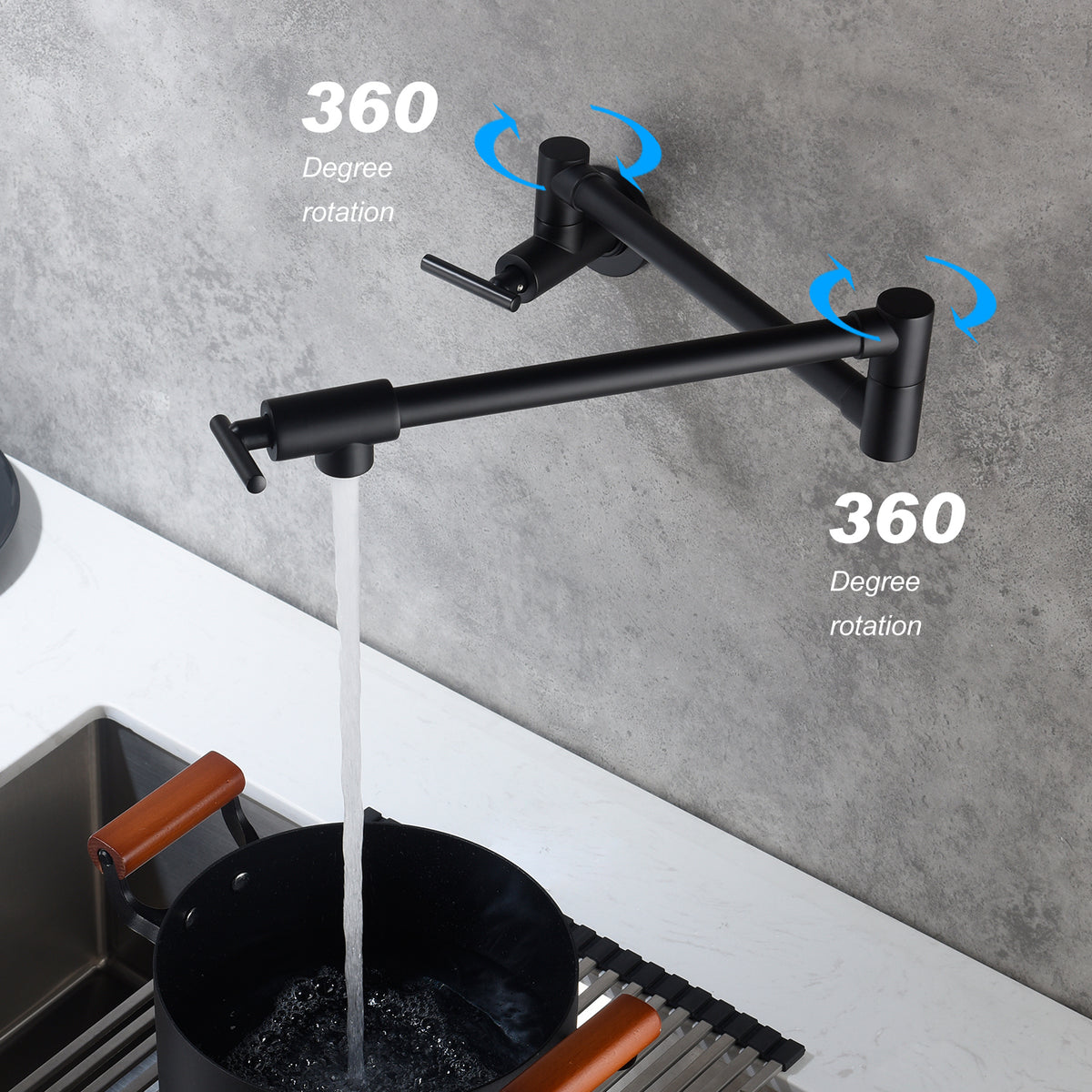 Pot Filler Faucet Wall Mount Matte Black
