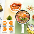 Electric Hot Pot Non-Stick Frying Pan Portable Rapid Noodles Cooker With Long Handle Steamer Spatula Dual Power Control Overheat Dry-Boil Protect