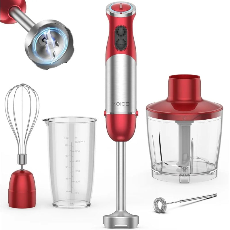 KOIOS 5-in-1 Hand Immersion Blender, 1000W 12 Speed Handheld Blender, Copper Motor Stainless Steel Blade Stick Blender,600ml Mixing Beaker,500ml
