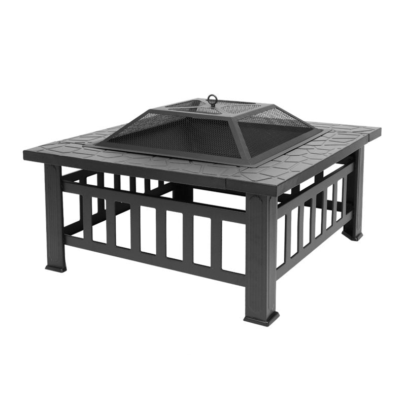32 Inch Multifunctional Fire Pit Table  Square Metal Firepit Stove Backyard Patio Garden Fireplace For Camping, Outdoor Heating, Bonfire And Picn