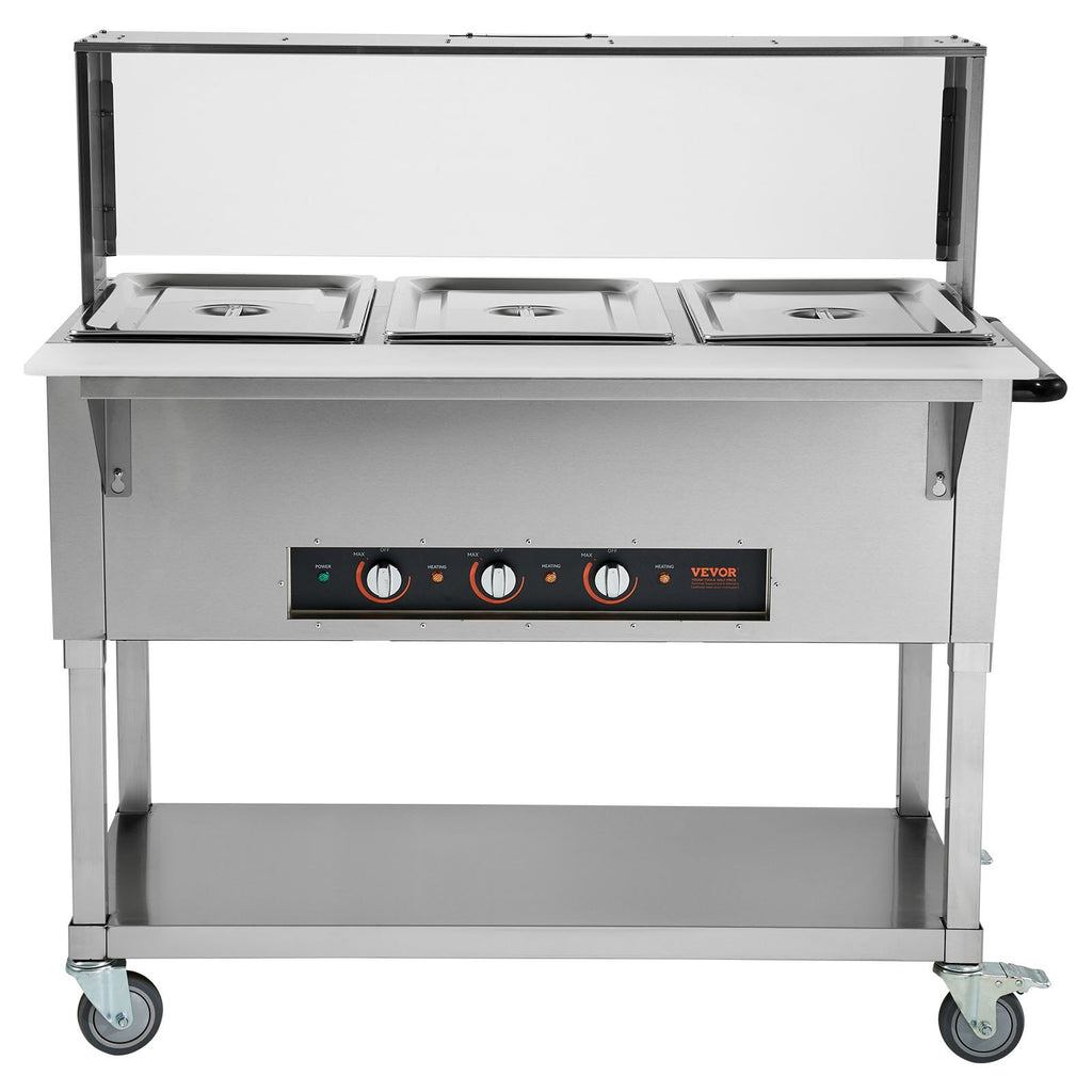 3-Pan Commercial Food Warmer, 3 X 20.6QT Electric Steam Table, 1500W Professional Buffet Catering Food Warmer With Acrylic Sneeze Guard, Food Gra