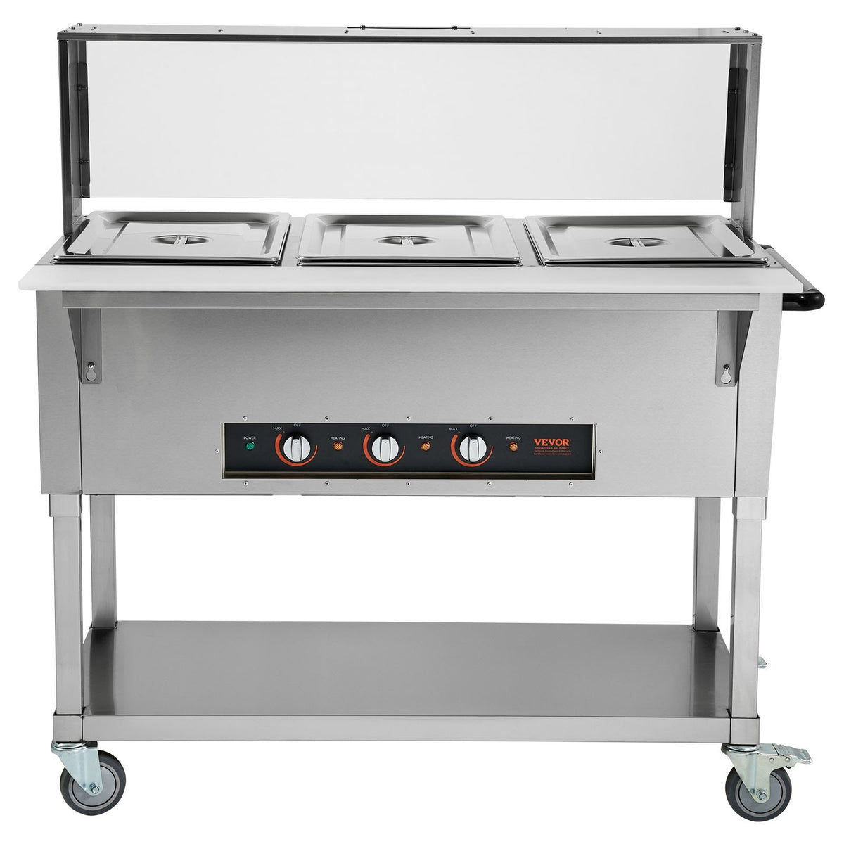 3-Pan Commercial Food Warmer, 3 X 20.6QT Electric Steam Table, 1500W Professional Buffet Catering Food Warmer With Acrylic Sneeze Guard, Food Gra