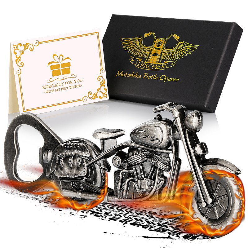 Old Style Motorcycle Beer Bottle Opener Black Gift Box With Greeting Card, Exclusive Gift For Motorcycle Enthusiasts, Bar Tool For Beer Enthusias