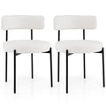 2 PCS White Sherpa Upholstered Dining Chair, Ergonomic Curved Backrest & Wide Round Seat