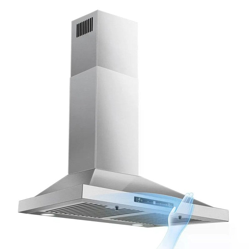 24 Inch Range Hood, Ducted/Ductless Range Hood 450CFM, Wall Mount Kitchen Hood In Stainless Steel, Gesture Sensing & Touch Control, 3 Speed Fan,