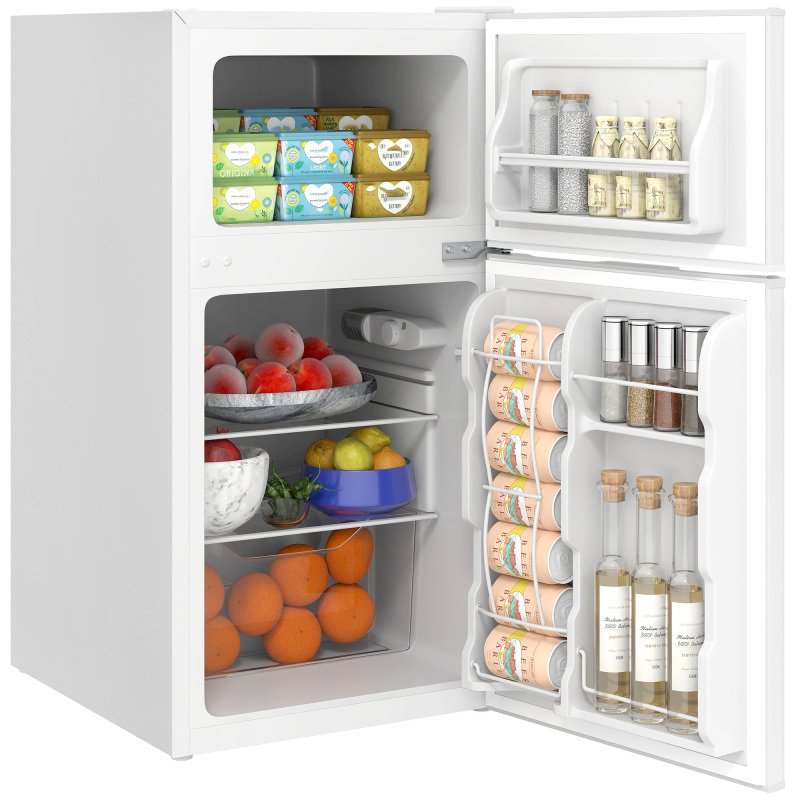 3.2 Cu.Ft Mini Fridge with Freezer, Double Door Compact Refrigerator with Adjustable Thermostat, Shelf and Reversible Door for Bedroom, Dorm, Ho