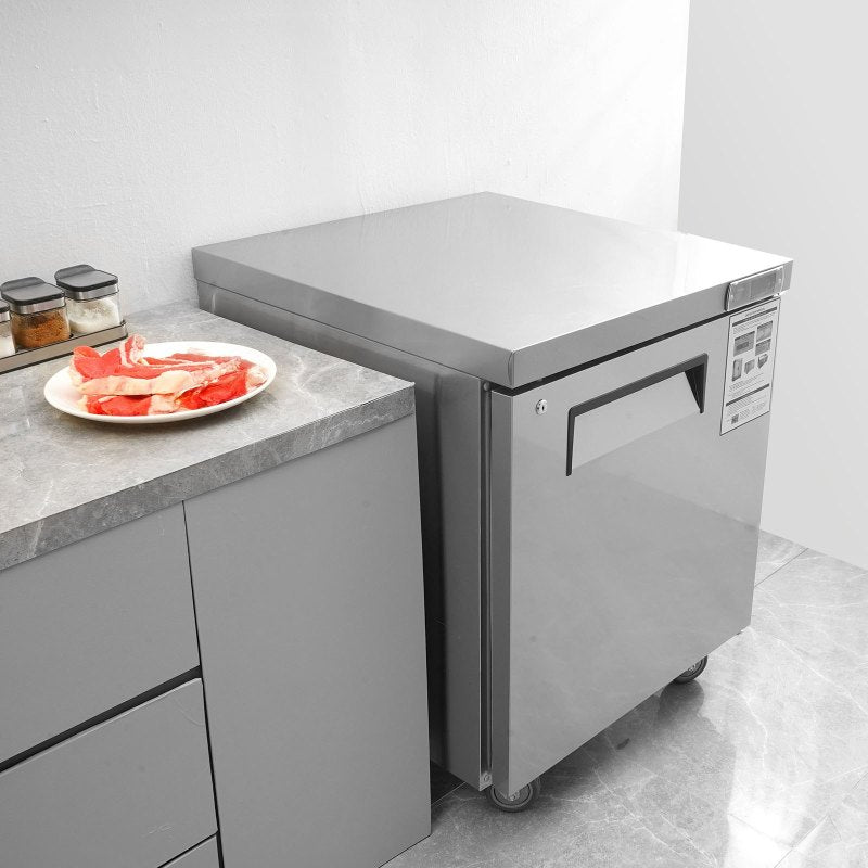 Commercial Refrigerator, 28' Undercounter Worktop Refrigerator, 7.4 Cu. Ft Thick Stainless Steel Refrigerated Food Prep Station Fan Cooling Singl