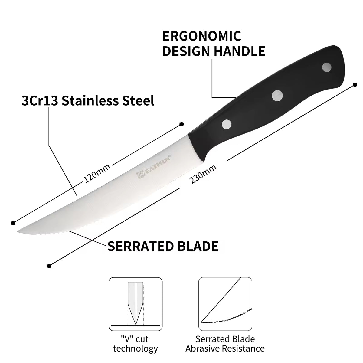 8-Piece 4.5-Inch Steak Knife Set, Carbon Steel Double Bevel, With Eco-Friendly POM Handles And Gift Box