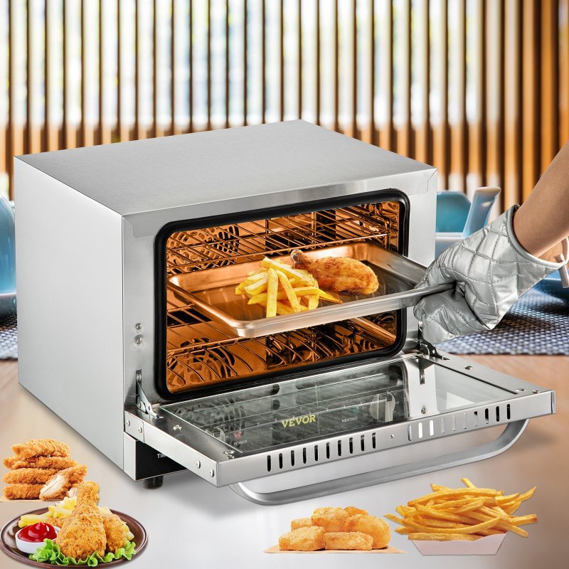 Commercial Convection Oven, 21L/19Qt, Quarter-Size Conventional Oven Countertop, 1440W 3-Tier Toaster W/ Front Glass Door, Electric Baking Oven W
