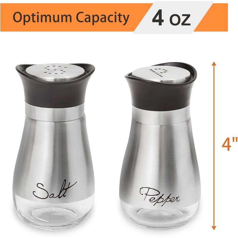 Salt And Pepper Shakers Set - Salt Containers For Gifts, Kitchen Decor, Home, RV, Camp, BBQ, 4 Oz Farmhouse Spice Dispenser With Glass Bottom, Se