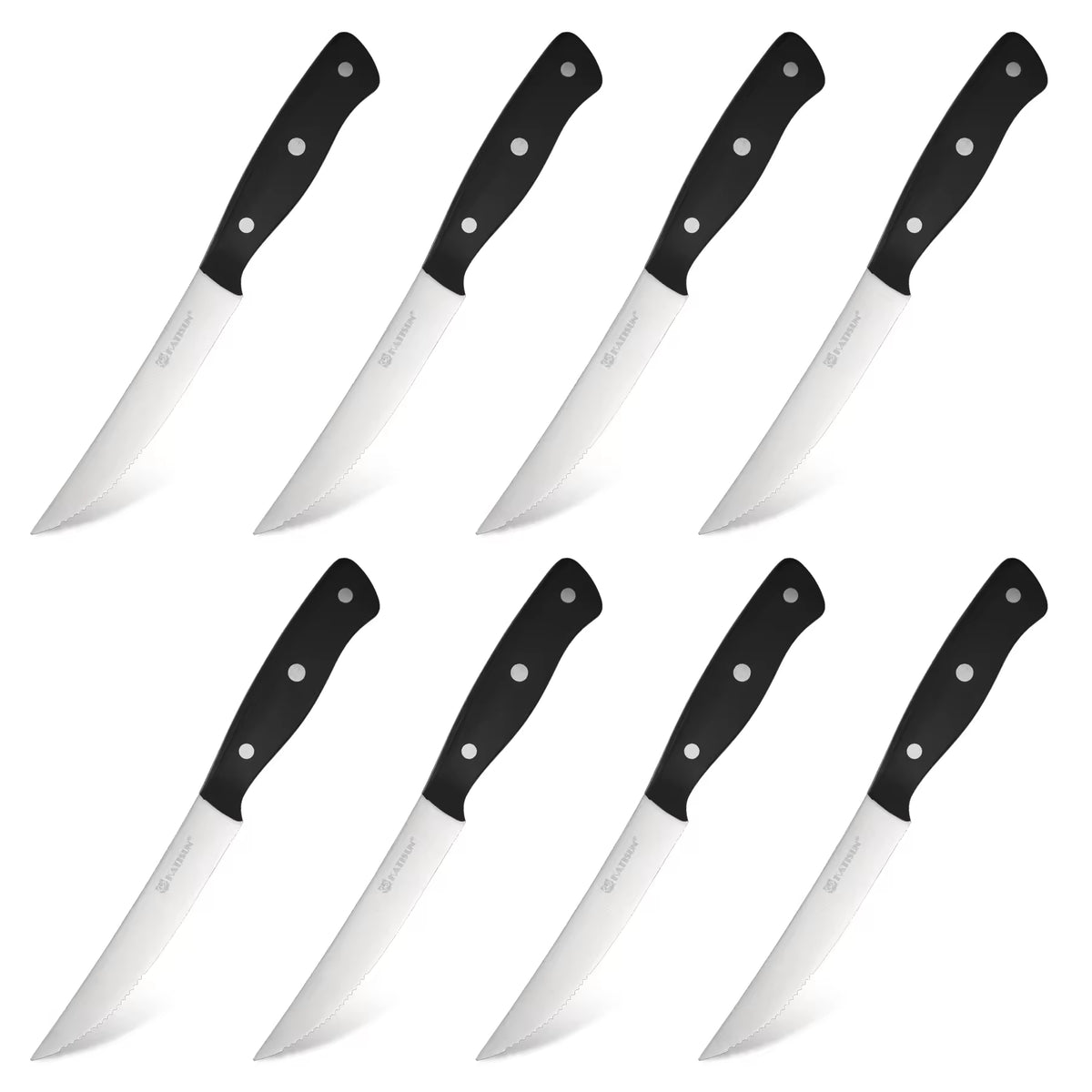 8-Piece 4.5-Inch Steak Knife Set, Carbon Steel Double Bevel, With Eco-Friendly POM Handles And Gift Box