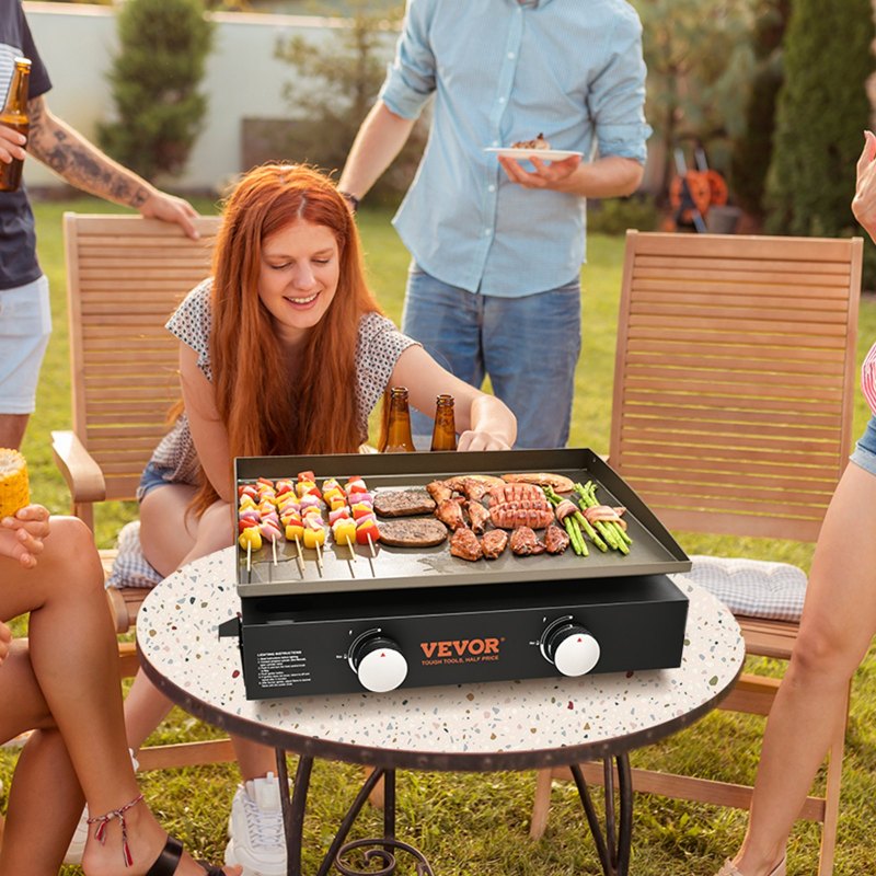 Commercial Griddle, 22.4' Heavy Duty Manual Flat Top Griddle, Countertop Gas Grill With Non-Stick Cooking Plate, Steel LPG Gas Griddle, H-Shaped