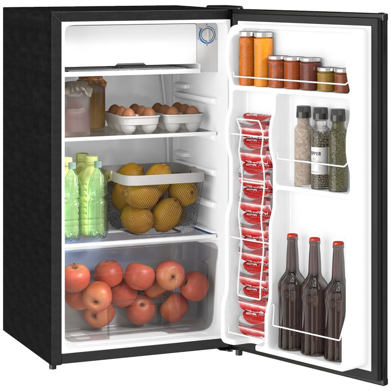 3.2 Cu.Ft Mini Fridge with Freezer, Single Door Compact Refrigerator with Adjustable Thermostat, Shelf and Reversible Door for Bedroom, Dorm, Ho