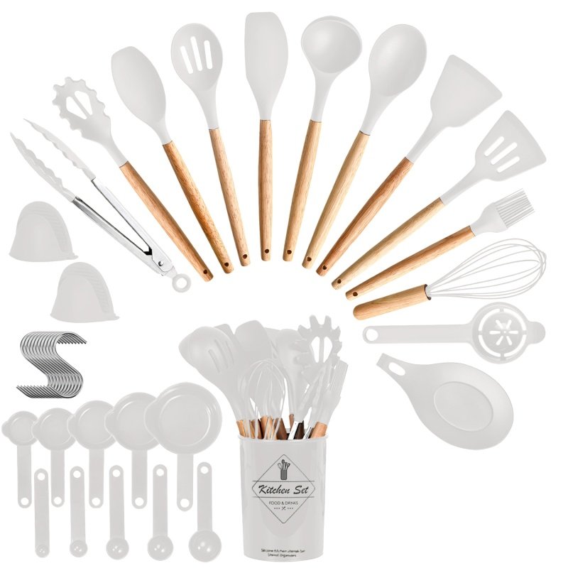 4 Colors Options -- Set Of 35Pcs Kitchen Cooking Utensils Set Spatula Set Baking Utensil Set Kitchen Accessories Necessities With Holder Egg Whis