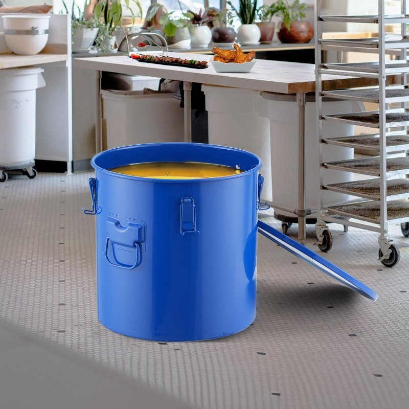 Fryer Grease Bucket, 8 Gal Oil Disposal Caddy Carbon Steel Fryer Oil Bucket With Rust-Proof Coating, Oil Transport Container With Lid, Lock Clips