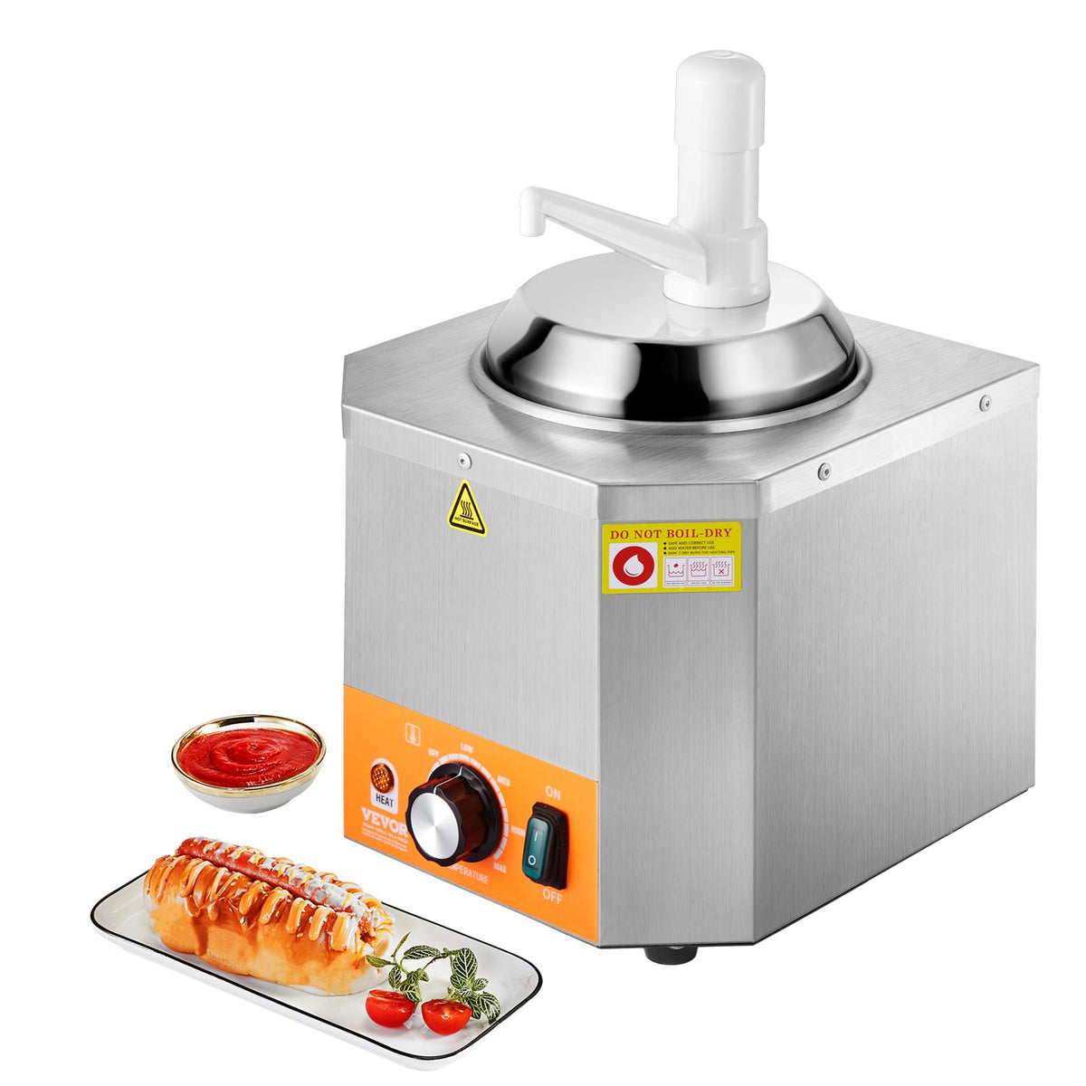 2.4L Electric Cheese Dispenser With Pump Commercial Hot Fudge Warmer 86F-230F