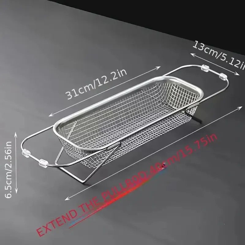 Expandable Stainless Steel Kitchen Sink Drain Basket - Adjustable Dish, Bowl & Cutlery Washing Rack With Space-Saving Design, Drains Forks, Knive
