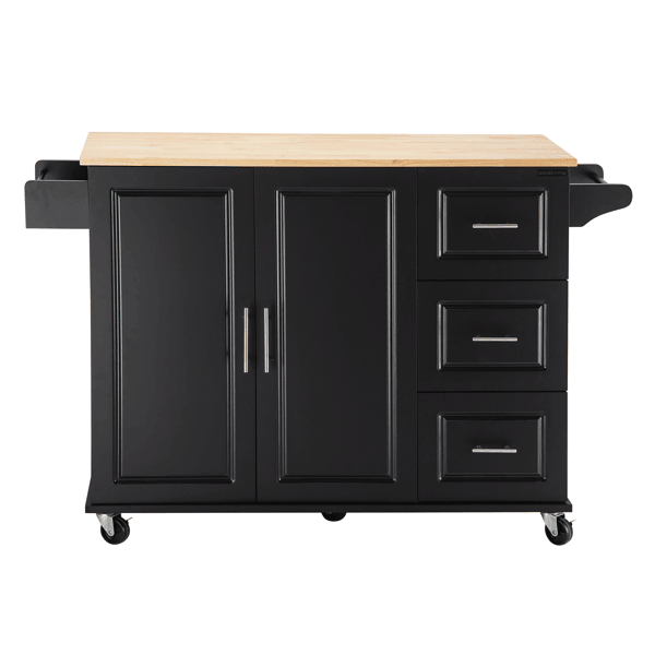 Kitchen Island Cart, Rolling Trolley Cart Utility Cabinet, large-capacity cart, rubber wood , White-B