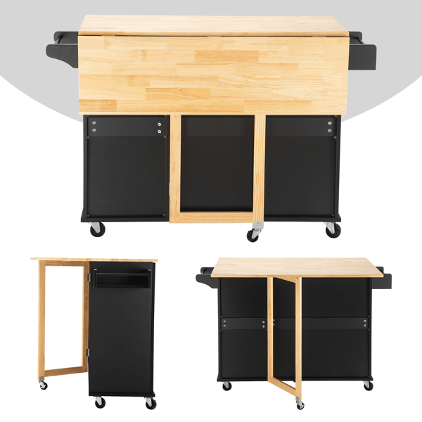 Kitchen Island Cart, Rolling Trolley Cart Utility Cabinet, large-capacity cart, rubber wood , White-B