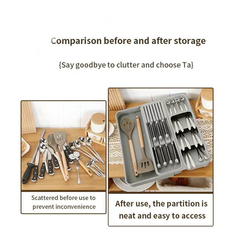 Knife and Fork Storage Box, Expandable Kitchen Drawer Storage Box, Cutlery Separate Storage Barrier