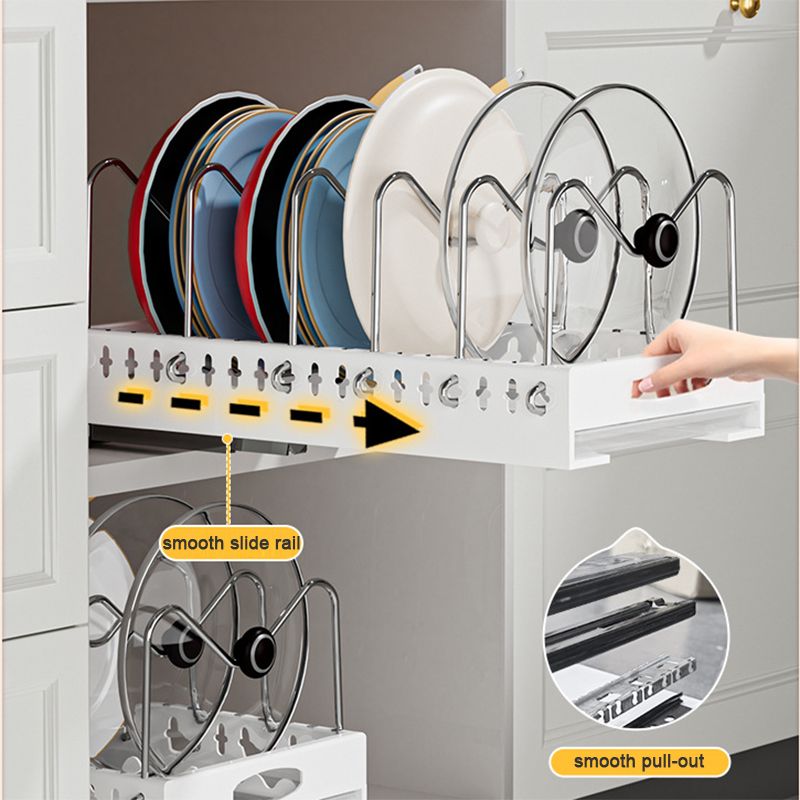 Pull-out pots and pans lid plate draining rack, cabinet built-in draining rack