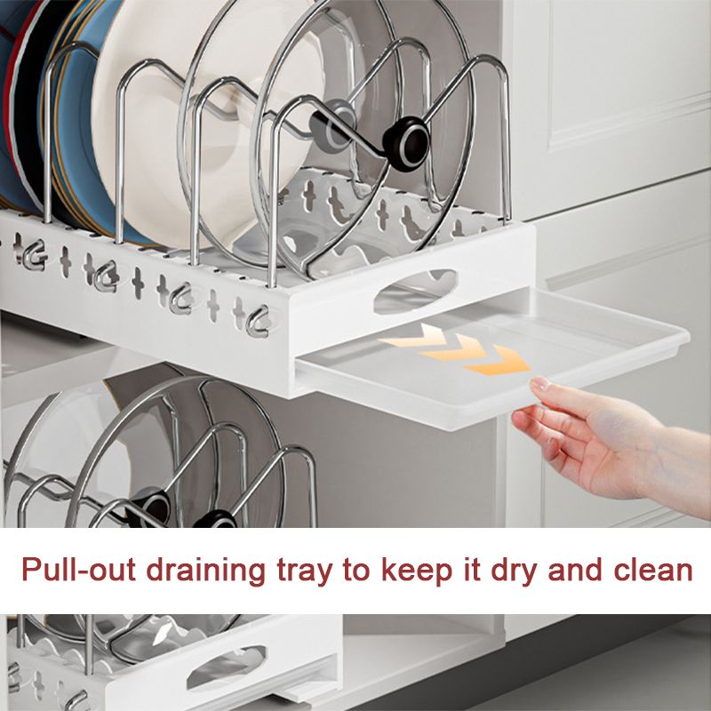 Pull-out pots and pans lid plate draining rack, cabinet built-in draining rack