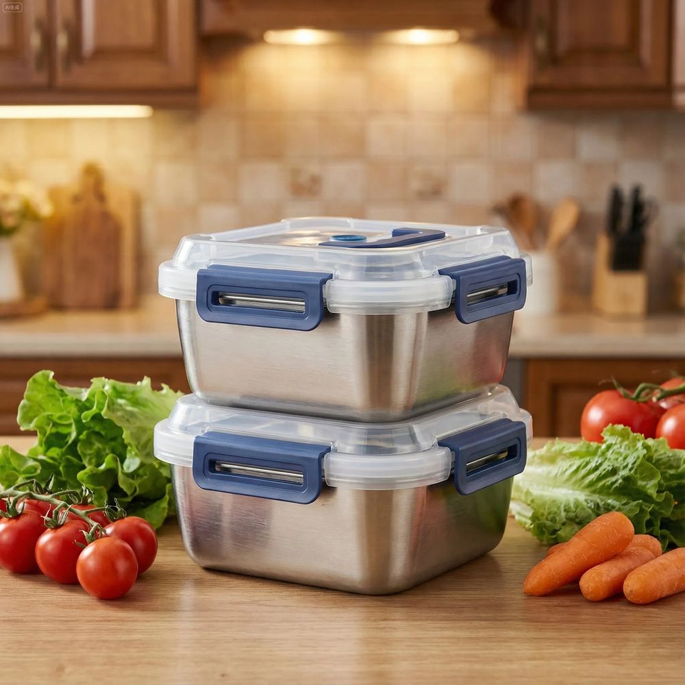 Yakimoto 2/4/6/8/10 PCS Extra-Large Stainless Steel Food Storage Containers With Blue Lids - Deep Design, Airtight Seal