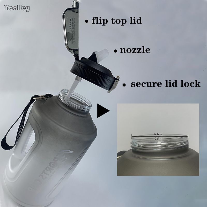 YCALLEY Sport Water Bottle Reminder Silicone Sith Straw Waterbottle Items Fitness Big Bottles 1500ML / 2300ML / 3800ML Sport