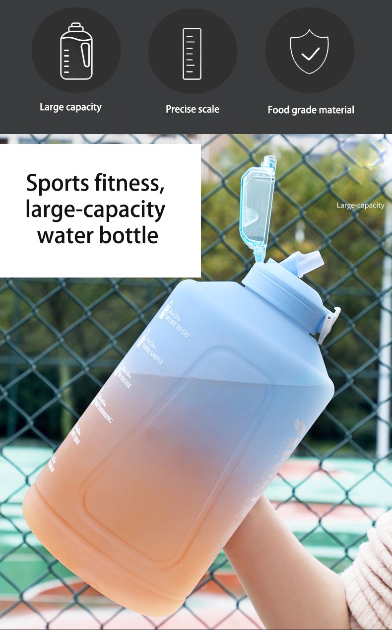 YCALLEY Sport Water Bottle Reminder Silicone Sith Straw Waterbottle Items Fitness Big Bottles 1500ML / 2300ML / 3800ML Sport